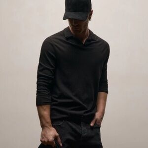 James Perse black Long Sleeve collared slub cotton Shirt size 5